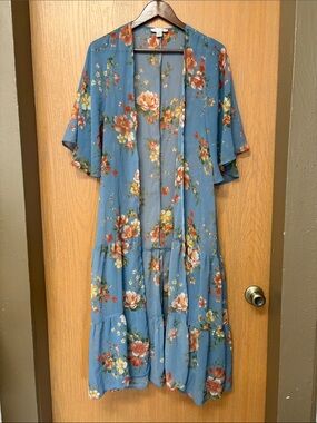 American Eagle Outfitters Blue Floral Maxi Kimono Dress